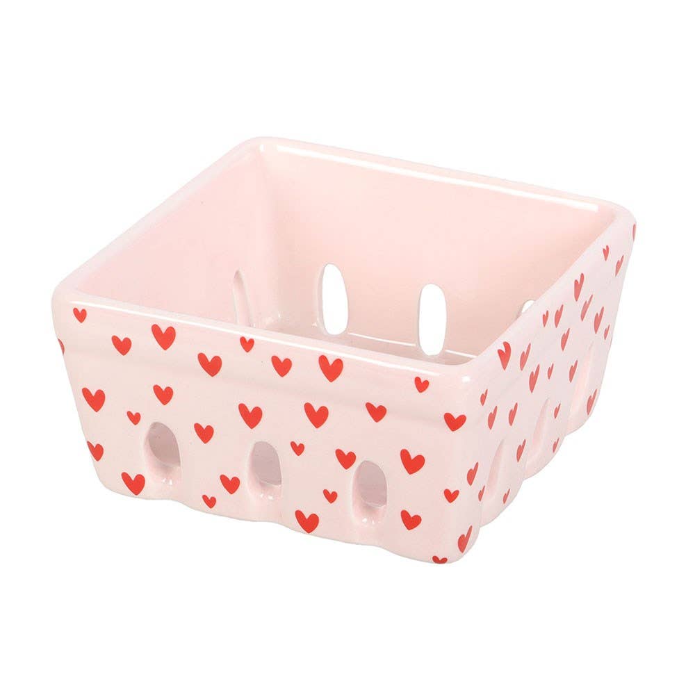 Pink Heart Print Ceramic Berry Basket