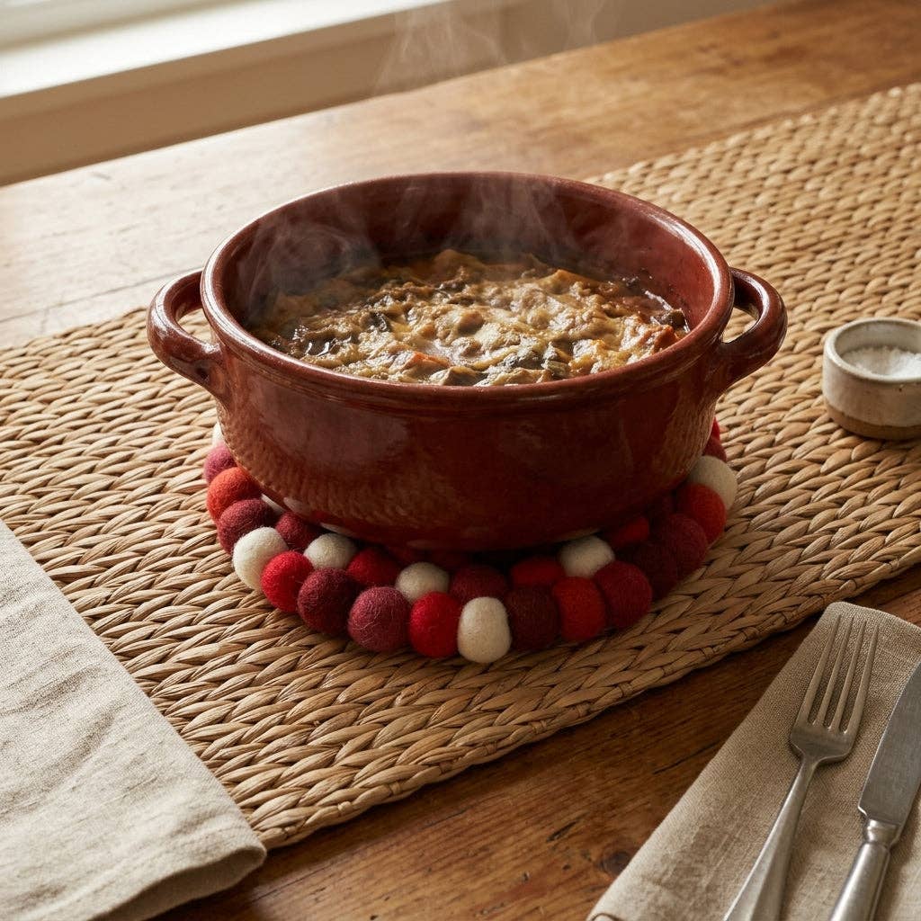 Namaste Artisans | Berry Red Handmade Wool Felt Trivet Heat Mat