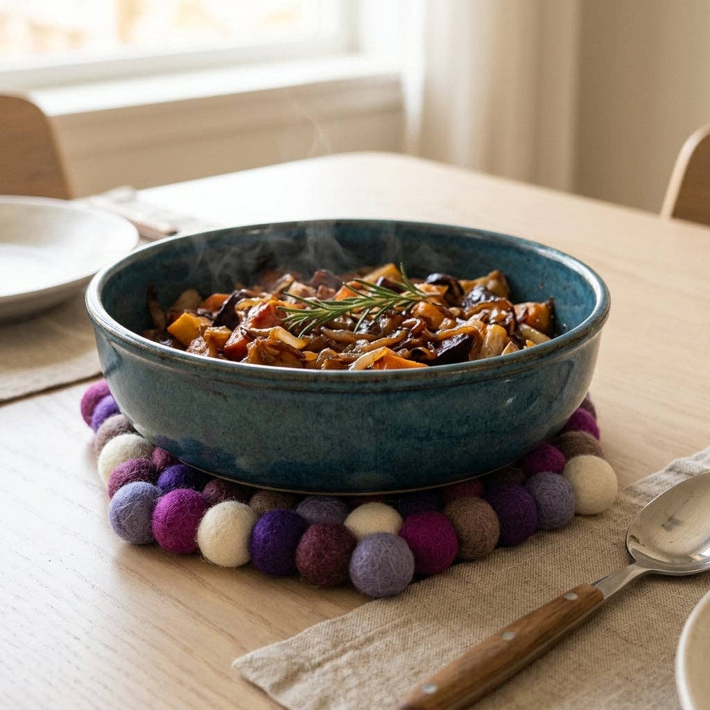 Namaste Artisans | Plum Violet Wool Felt Trivet Heat Mat
