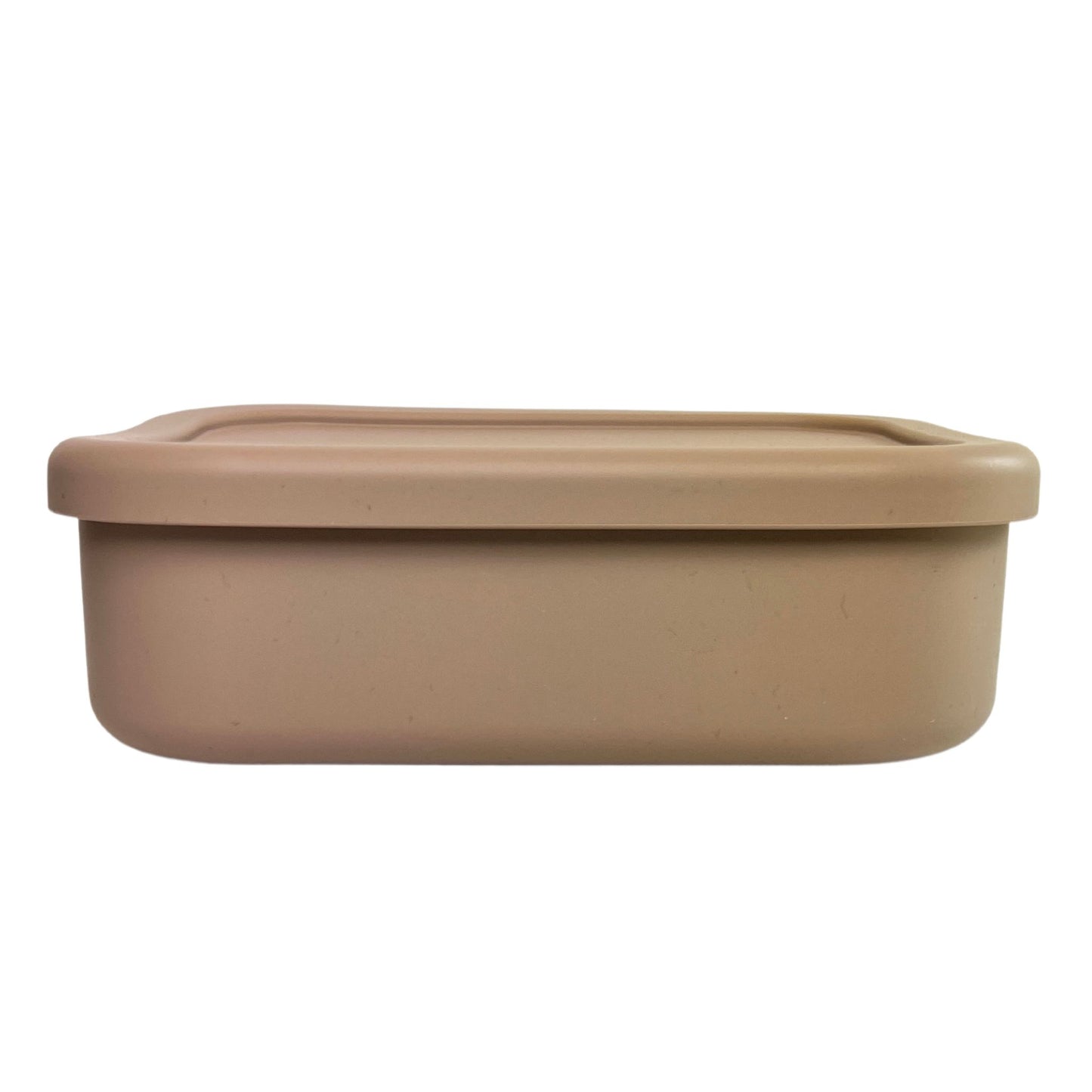 reusable silicone bento lunch boxes made from bpa food grade silicone. sand colour container with lid on