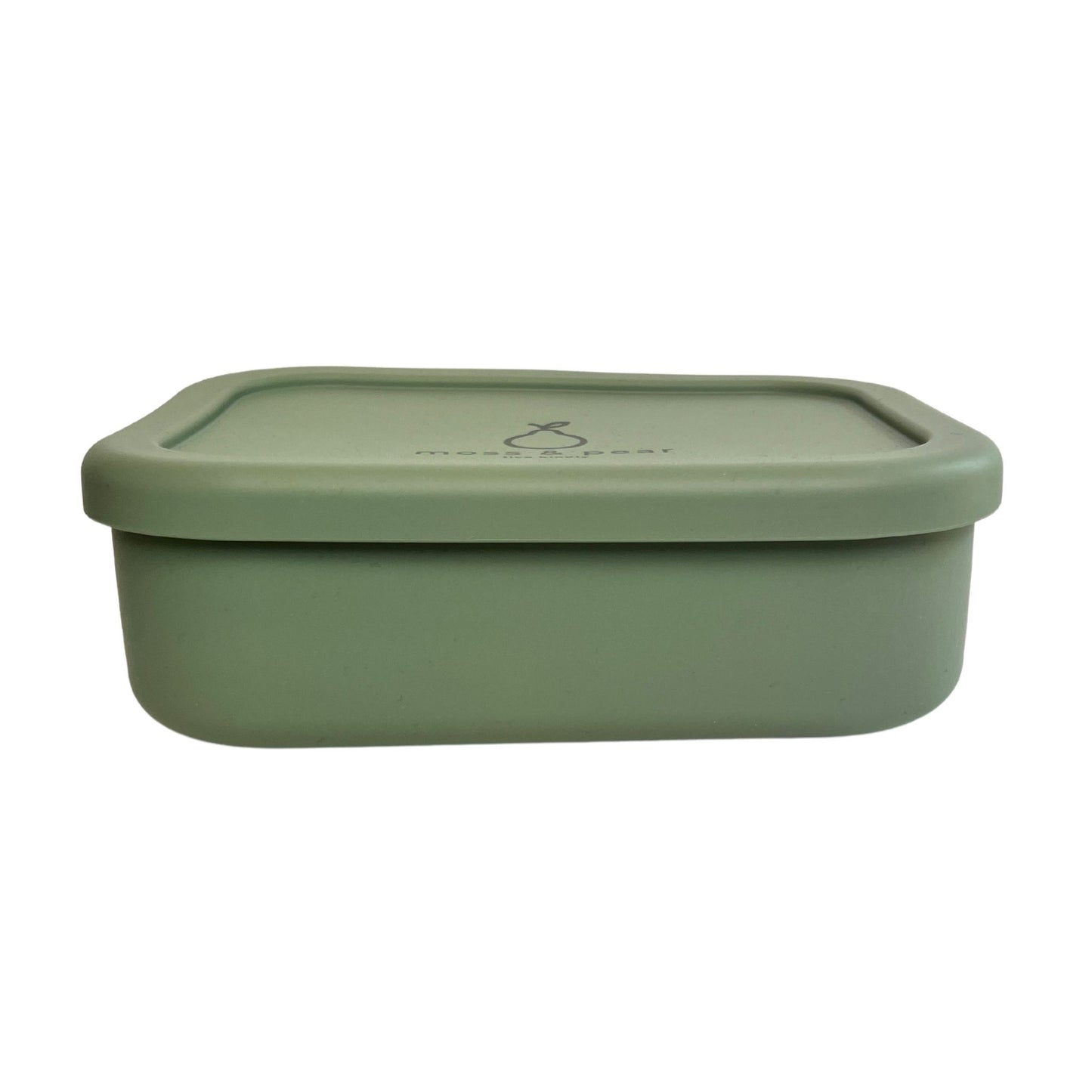 reusable silicone bento lunch boxes made from bpa food grade silicone. sage colour container with lid on