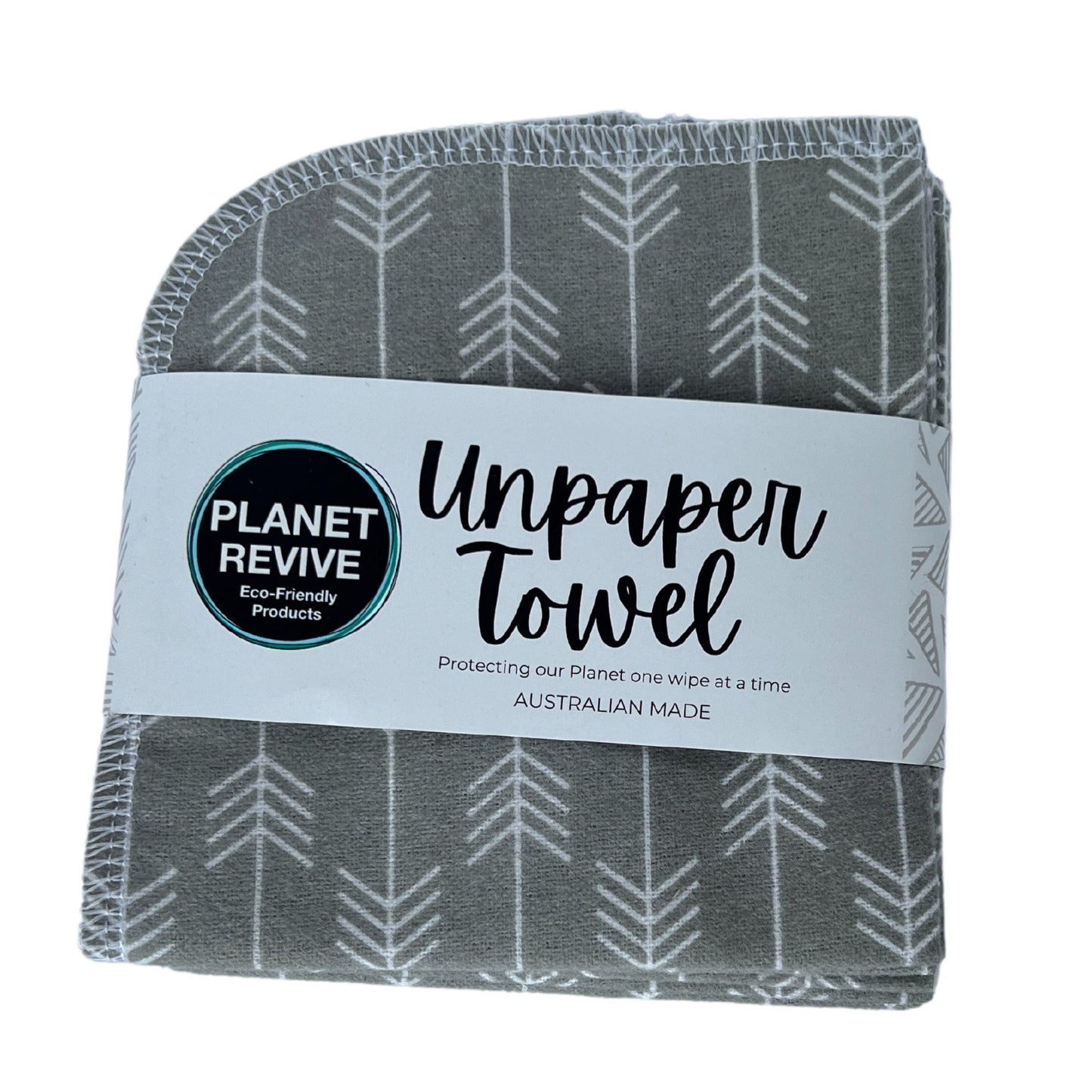 Planet Revive unpaper towels reusable kitchen wipes, pack of 6. Grey arrow  flannel