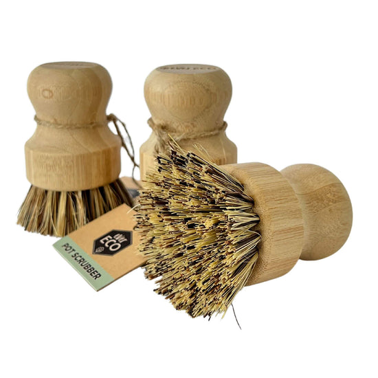 ever eco pot scrubber brush made from bamboo with palm leaf bristles