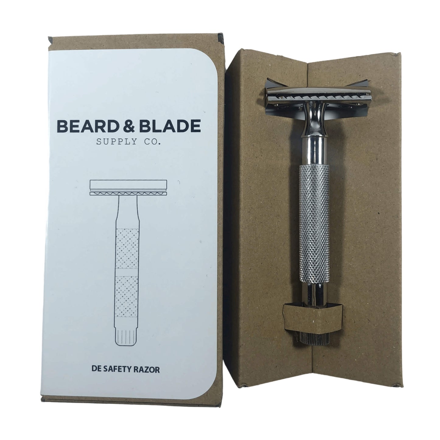 Beard & Blade chrome long handled safety razor in box